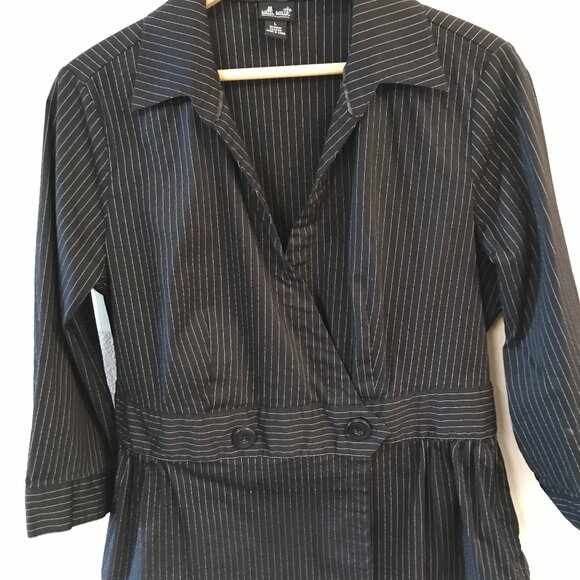 Willi Smith Pinstripe Shirt Jacket: Lightweight Ruffled Black, Size on Tag L - Picture 6 of 7